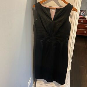 Black satin fitted dress fully lined in pink satin